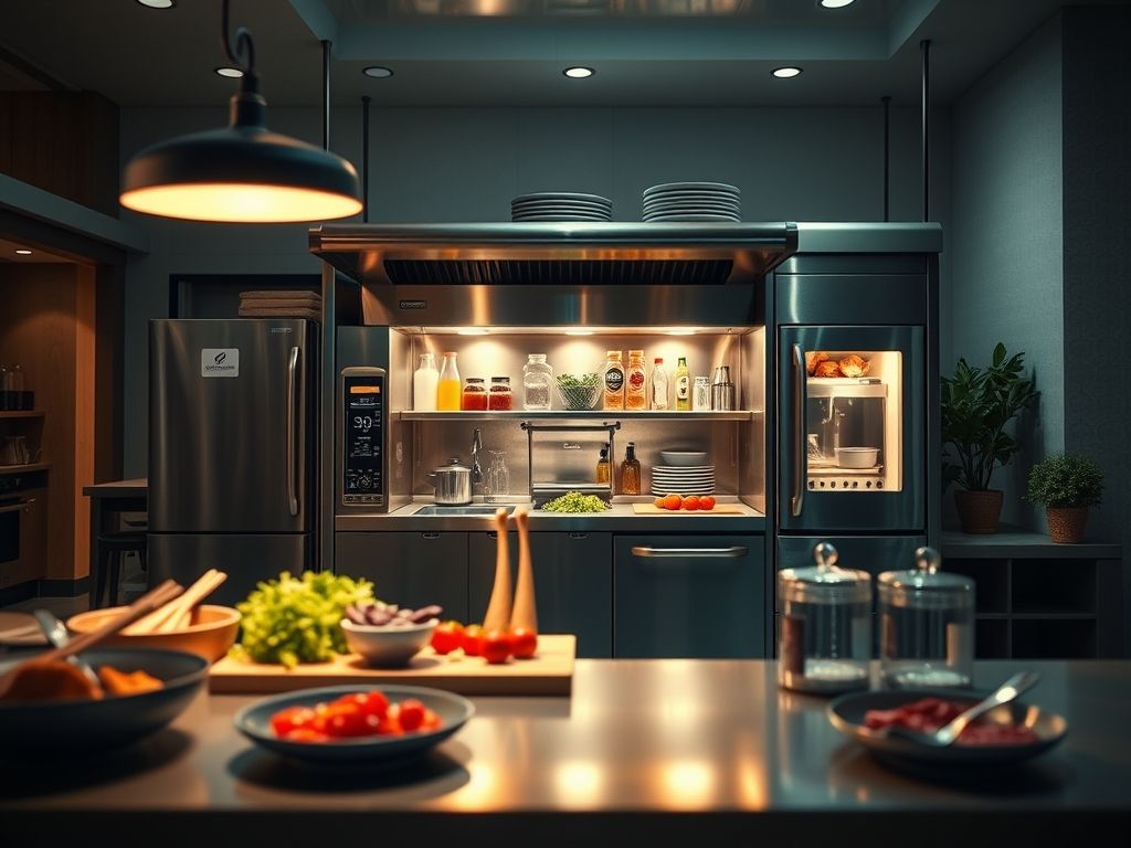 Cozinha móvel compacta com módulos tecnológicos